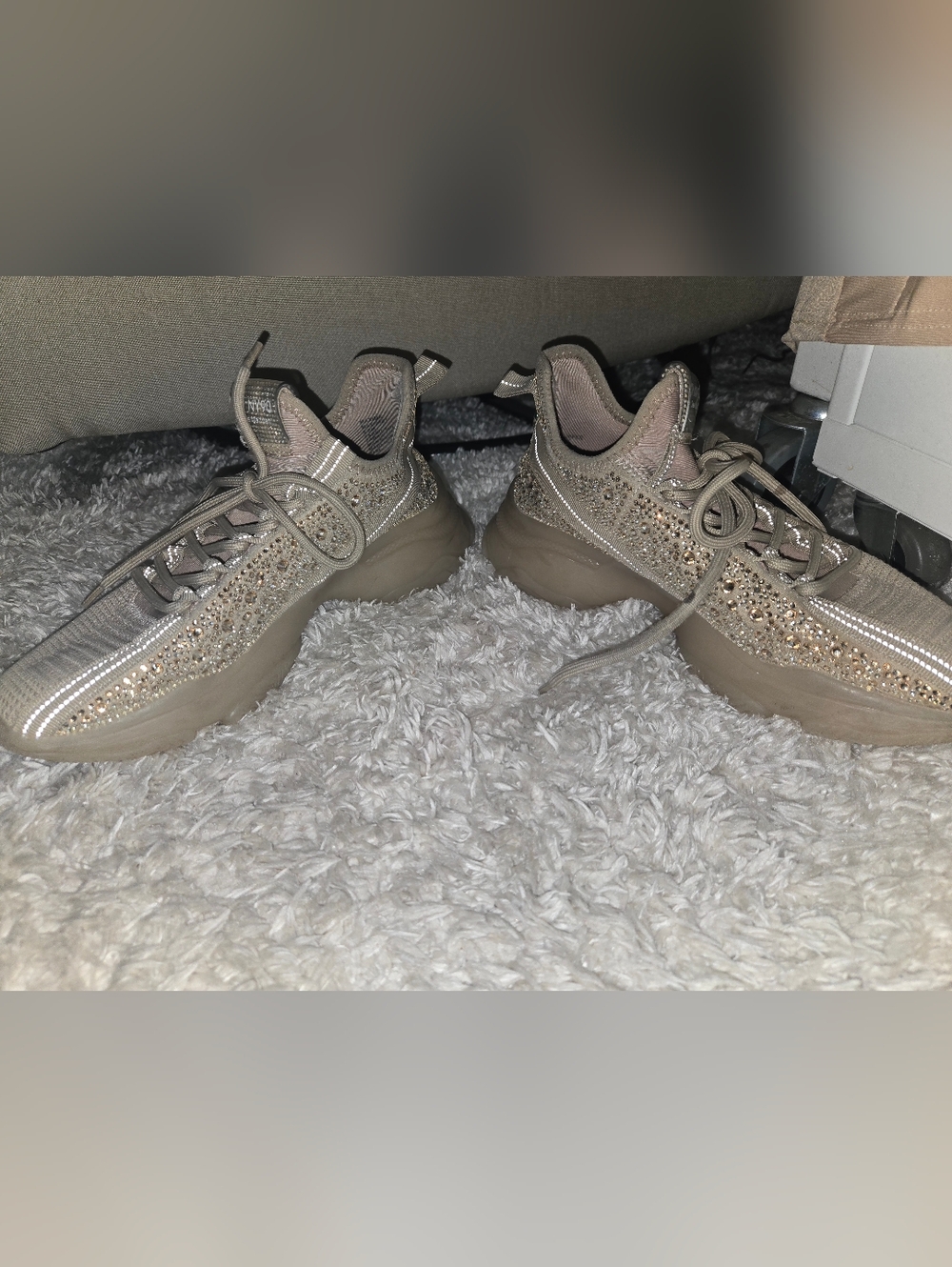Steve Madden Taupe Crystal-Embellished Platform Sneakers